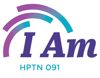 Logo of HPTN 091 study called "I Am" in blue, turquoise, and pink.